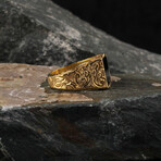 Onyx Hand Engraved + 24k Gold Plated Ring (Ring Size: 6)