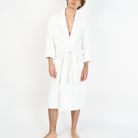 Waffle Knit Bathrobe // White (Small/Medium)