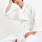 Waffle Knit Bathrobe // White (Small/Medium)