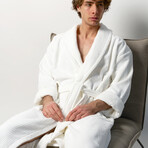 Waffle Knit Bathrobe // White (Small/Medium)