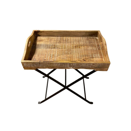 Mango Wood Tray Table + Wood Top Base