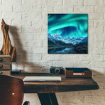 Northern Lights Above Snow Covered Rocks (12"H x 12"W x 0.13"D)