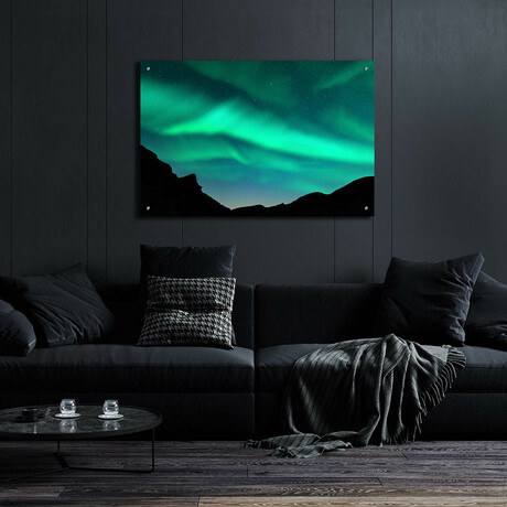 Northern Lights In Winter Mountains (12"H x 16"W x 0.13"D)