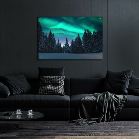 Northern Lights In Winter Forest 3 (12"H x 16"W x 0.13"D)