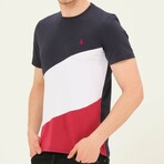 Crewneck Blocked T-Shirt // Navy + White + Red (S)