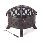 Decorative Steel Wood Burning Fire Pit with Poker and Spark Arrestor
