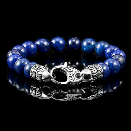 Lapis Lazuli Stone + Antiqued Stainless Steel Clasp // 8.25"
