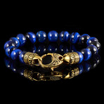 Blue Tiger Eye Stone + Antiqued Gold Plated Steel Clasp // 8"