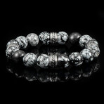 Snowflake Agate Stone + Stainless Steel Accents Stretch Bracelet // 7.5"