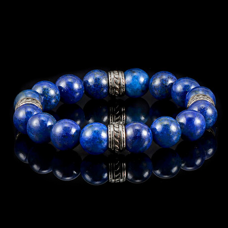 Lapis Lazuli Stone + Stainless Steel Accents Stretch Bracelet // 7.5"