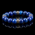 Lapis Lazuli Stone + Stainless Steel Accents Stretch Bracelet // 7.5"