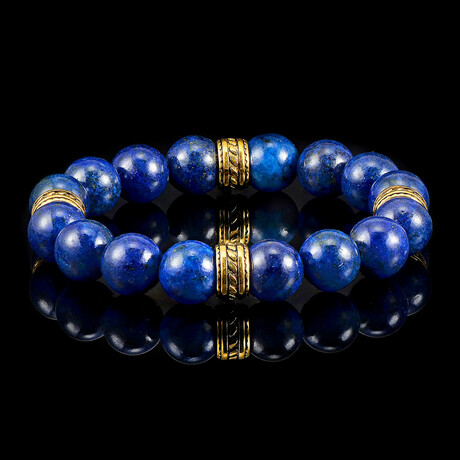 Lapis Lazuli Stone + Gold Plated Stainless Steel Accents Stretch Bracelet // 7.5"