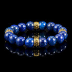Lapis Lazuli Stone + Gold Plated Stainless Steel Accents Stretch Bracelet // 8"