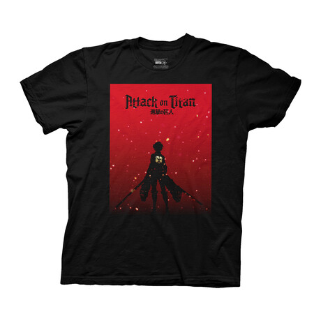 Attack On Titan Silhouette On Red Gradient T-Shirt // Black (S)