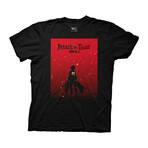 Attack On Titan Silhouette On Red Gradient T-Shirt // Black (2XL)