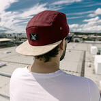 Port Said 5-Panel Cap with Suede Visor // Beige + Red