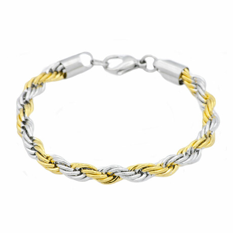 Rope Chain 7mm Bracelet // 8.5" // Two-Tone 18k Gold-Plated Stainless Steel