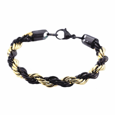 Rope Chain 7mm Bracelet // 8.5" // 18k Gold-Plated + Black Stainless Steel