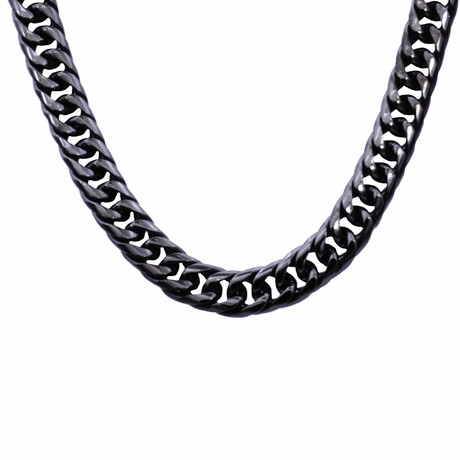 Round Cuban Link 13mm Chain Necklace // 24" // Black-Plated Stainless Steel