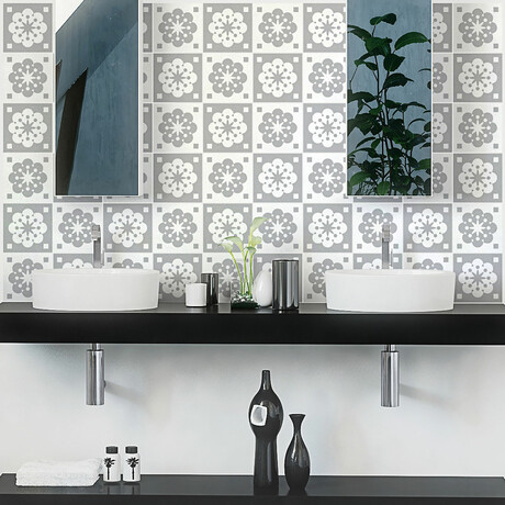 Azulejos Shade of Dazzling Gray Tile Stickers // Set of 60 (24.5"L x 39"W Area)