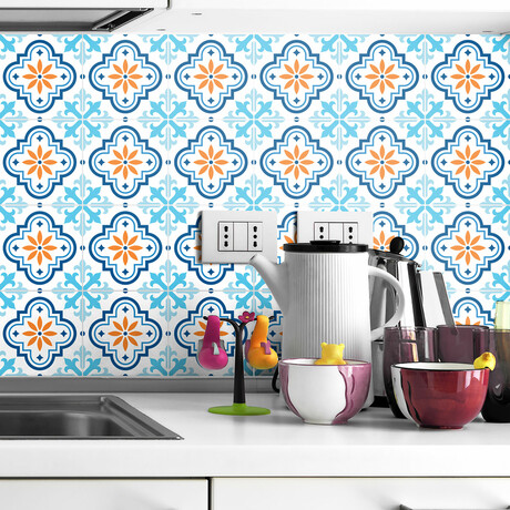 Azulejos Arabesque Ornaments Tile Stickers // Set of 24 (16"L x 24.5"W Area)
