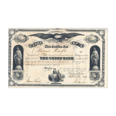 1850s-1870s // The Union Bank Stock Certificate // Shares Vary // Gray