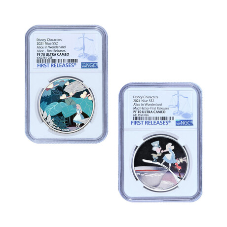 2021 $2 Niue Alice In Wonderland Colorized Silver Series // NGC Certified PF70 Ultra Cameo // Two Coin Set