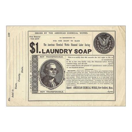 1880s "$1 Right to Make Laundry Soap" // Unissued Script by American Chemical Works
