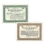 1929 Pine Tree Oil Company Stock // Set of Two // Green and Brown