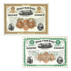 1800's Chicago & South Western Railway Company Set of Two Stocks // Unissued // Brown and Green