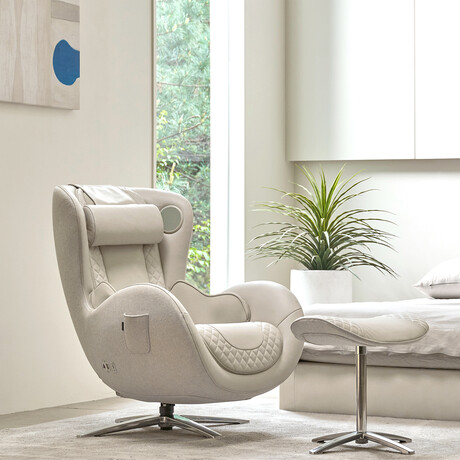Nouhaus Classic Massage Chair with Ottoman // Elder White