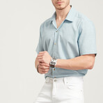 Short Sleeve Applique Collar Shirt // Turquoise (L)
