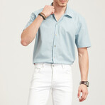 Short Sleeve Applique Collar Shirt // Turquoise (S)