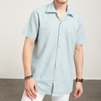 Short Sleeve Applique Collar Shirt // Turquoise (M)