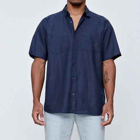 Short Sleeve Double Pocketed Shirt // Navy Blue (S)