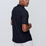 Short Sleeve Apach Collar Crinkle Oversize Shirt // Black (S)