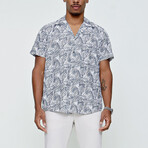 Short Sleeve Cropped Collar Palm Printed Shirt // Gray (S)