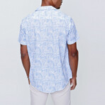 Short Sleeve Cropped Collar Palm Printed Shirt // Blue (S)