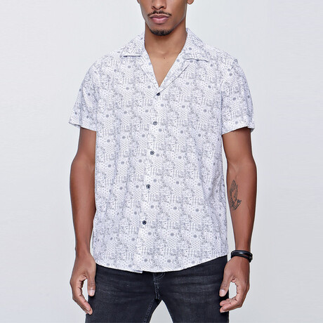 Short Sleeve Applique Collar Pattern Shirt // White (S)