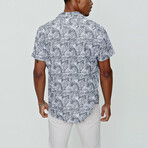 Short Sleeve Cropped Collar Palm Printed Shirt // Gray (L)