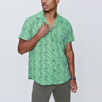 Short Sleeve Applique Collar Pattern Shirt // Green (S)