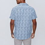 Short Sleeve Collar Pattern Shirt // Blue (L)