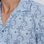 Short Sleeve Collar Pattern Shirt // Blue (M)