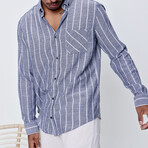 Long Sleeve Straw Striped Shirt // Navy Blue + White (S)