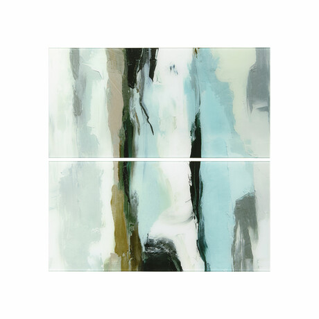 Textured Ocean Tide II AB Frameless Free Floating Reverse Printed Tempered Glass Wall Art Set of 2