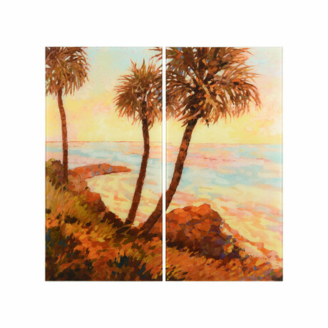 Palm Breeze I AB Frameless Free Floating Reverse Printed Tempered Glass Wall Art Set of 2