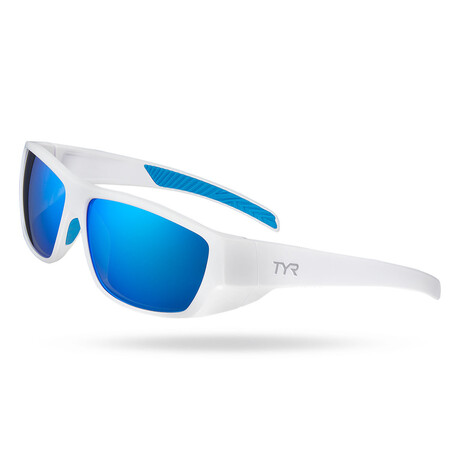 TYR Men's Knox HTS Polarized Sunglasses // White + Blue Mirror