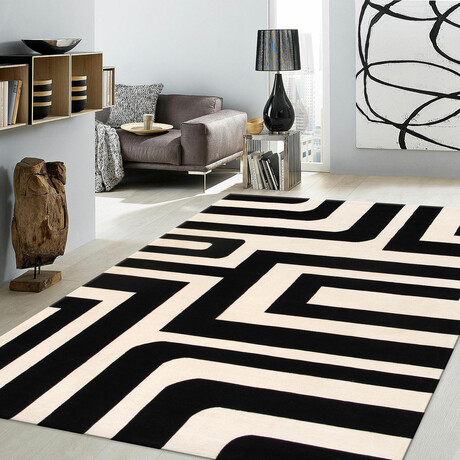 Jules Collection // Hand-Tufted Geometric White + Black Area Rug (5' 0" X  8' 0")