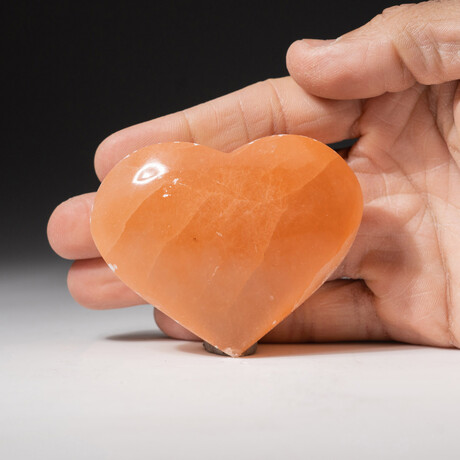 Genuine Natural Orange Selenite Heart + Acrylic Display Stand // 118g