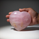 Genuine Polished Rose Quartz Heart + Acrylic Display Stand // 1.9lb